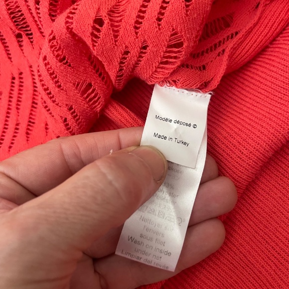 VTG Kenzo Bright (Reddish) Coral Open Knit V Neck Size S - Picture 6 of 9
